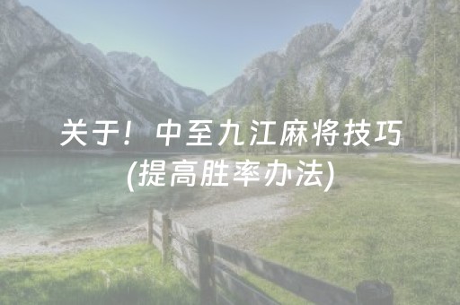 关于！中至九江麻将技巧(提高胜率办法)