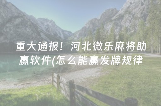 重大通报！河北微乐麻将助赢软件(怎么能赢发牌规律)