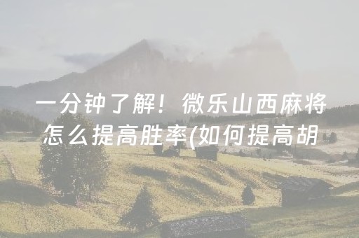 一分钟了解！微乐山西麻将怎么提高胜率(如何提高胡牌率)