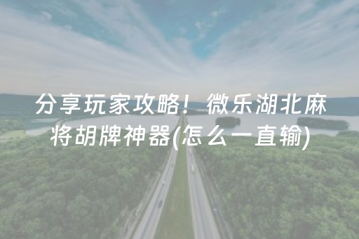 分享玩家攻略！微乐湖北麻将胡牌神器(怎么一直输)