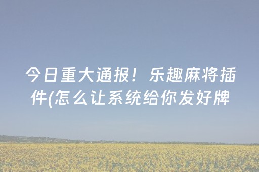 今日重大通报！乐趣麻将插件(怎么让系统给你发好牌)