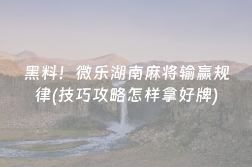 黑料！微乐湖南麻将输赢规律(技巧攻略怎样拿好牌)