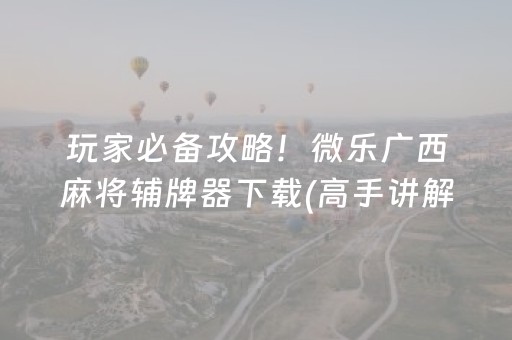 玩家必备攻略！微乐广西麻将辅牌器下载(高手讲解技术)