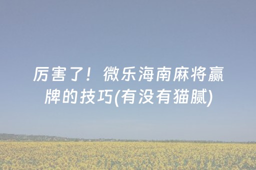厉害了！微乐海南麻将赢牌的技巧(有没有猫腻)
