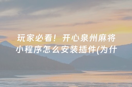 玩家必看！开心泉州麻将小程序怎么安装插件(为什么牌一直很差)