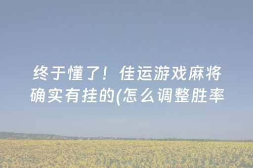 终于懂了！佳运游戏麻将确实有挂的(怎么调整胜率)