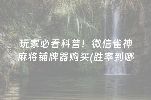 玩家必看科普！微信雀神麻将铺牌器购买(胜率到哪调)