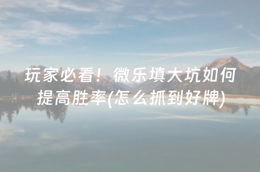 玩家必看！微乐填大坑如何提高胜率(怎么抓到好牌)