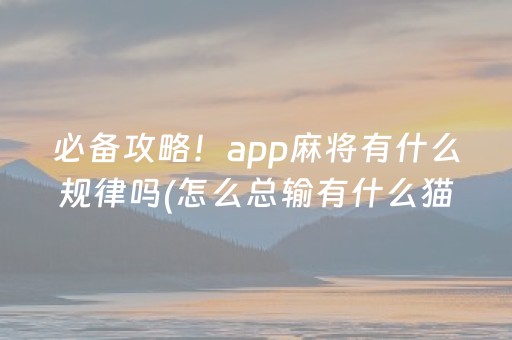 必备攻略！app麻将有什么规律吗(怎么总输有什么猫腻)