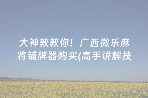 大神教教你！广西微乐麻将铺牌器购买(高手讲解技术)
