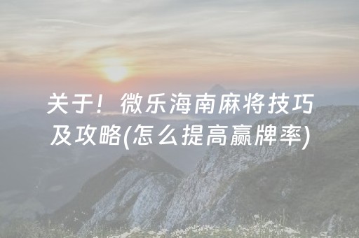 玩家必备教程“微乐家乡麻将赢的攻略（助赢神器通用版）