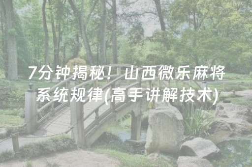 7分钟揭秘！山西微乐麻将系统规律(高手讲解技术)
