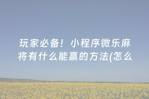 玩家必备！小程序微乐麻将有什么能赢的方法(怎么赢得多)