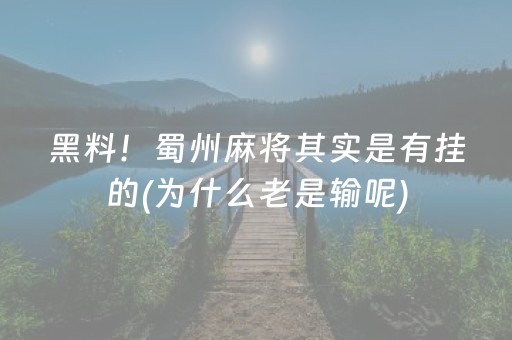 黑料！蜀州麻将其实是有挂的(为什么老是输呢)