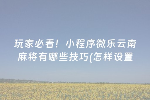 玩家必看！小程序微乐云南麻将有哪些技巧(怎样设置才容易赢)