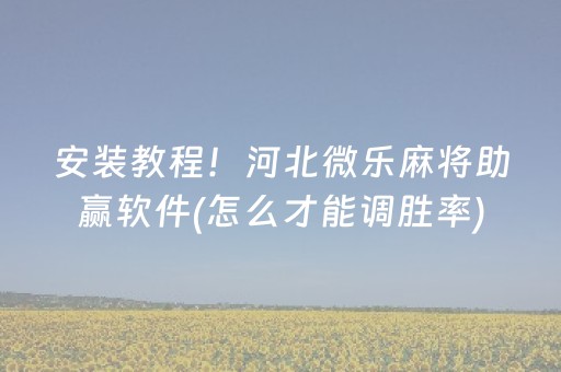 安装教程！河北微乐麻将助赢软件(怎么才能调胜率)