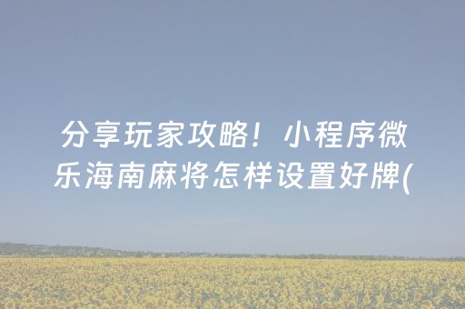 分享玩家攻略！小程序微乐海南麻将怎样设置好牌(容易胡牌的技巧)