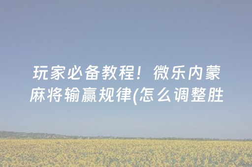 玩家实测“微乐麻将小程序自建房怎么赢（助赢神器通用版）