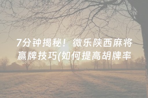 7分钟揭秘！微乐陕西麻将赢牌技巧(如何提高胡牌率)