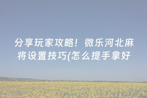 分享玩家攻略！微乐河北麻将设置技巧(怎么提手拿好牌)