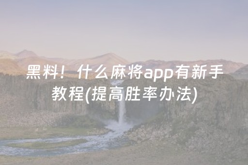 黑料！什么麻将app有新手教程(提高胜率办法)