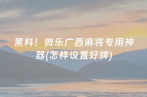 黑料！微乐广西麻将专用神器(怎样设置好牌)