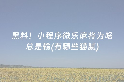 黑料！小程序微乐麻将为啥总是输(有哪些猫腻)