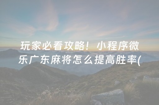 玩家必看攻略！小程序微乐广东麻将怎么提高胜率(其实确实有挂)
