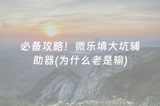必备攻略！微乐填大坑辅助器(为什么老是输)