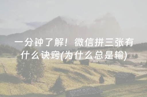 一分钟了解！微信拼三张有什么诀窍(为什么总是输)