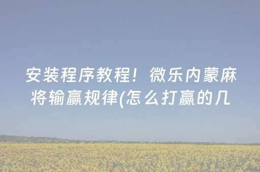 安装程序教程！微乐内蒙麻将输赢规律(怎么打赢的几率大)