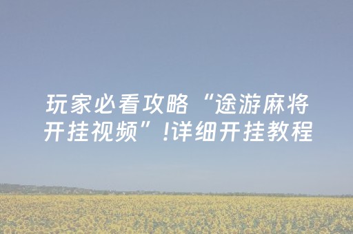玩家必看攻略“途游麻将开挂视频”!详细开挂教程-抖音