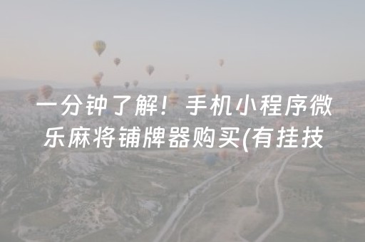 一分钟了解！手机小程序微乐麻将铺牌器购买(有挂技巧辅助器)