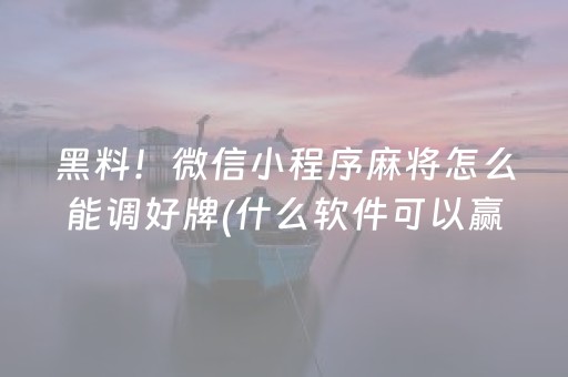 黑料！微信小程序麻将怎么能调好牌(什么软件可以赢)