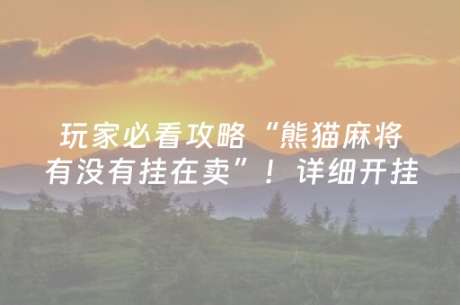 玩家必看攻略“熊猫麻将有没有挂在卖”！详细开挂教程（确实真的有挂)-抖音