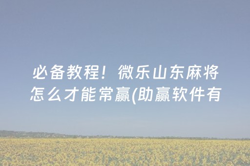 必备教程！微乐山东麻将怎么才能常赢(助赢软件有规律吗)