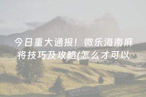 今日重大通报！微乐海南麻将技巧及攻略(怎么才可以赢)