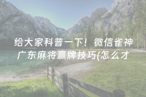 给大家科普一下！微信雀神广东麻将赢牌技巧(怎么才可以赢)
