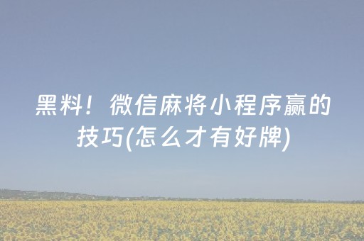 黑料！微信麻将小程序赢的技巧(怎么才有好牌)
