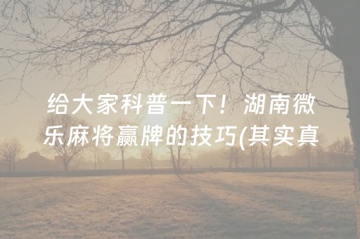 给大家科普一下！湖南微乐麻将赢牌的技巧(其实真的有挂)