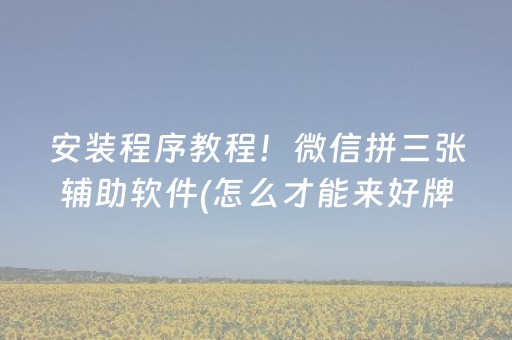 安装程序教程！微信拼三张辅助软件(怎么才能来好牌)