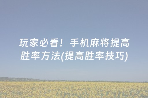 玩家必看！手机麻将提高胜率方法(提高胜率技巧)