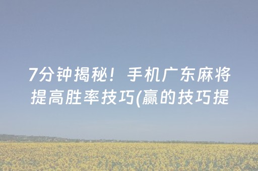 7分钟揭秘！手机广东麻将提高胜率技巧(赢的技巧提高胜率)