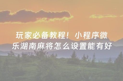 玩家必备教程！小程序微乐湖南麻将怎么设置能有好牌(能设置输赢吗)