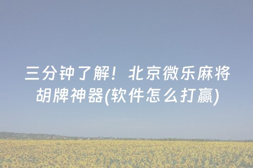 三分钟了解！北京微乐麻将胡牌神器(软件怎么打赢)