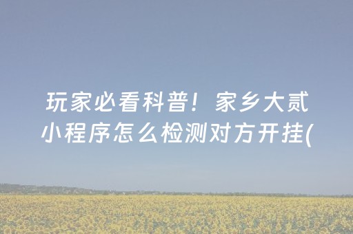 玩家必看科普！家乡大贰小程序怎么检测对方开挂(有什么赢的技巧)