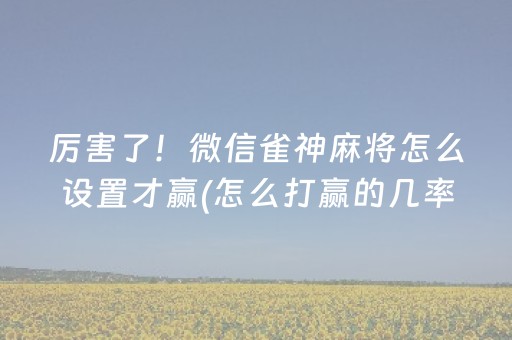 厉害了！微信雀神麻将怎么设置才赢(怎么打赢的几率大)
