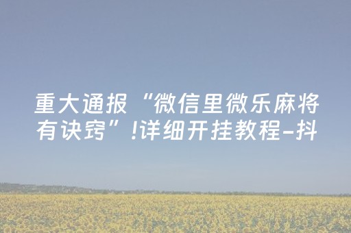 重大通报“微信里微乐麻将有诀窍”!详细开挂教程-抖音