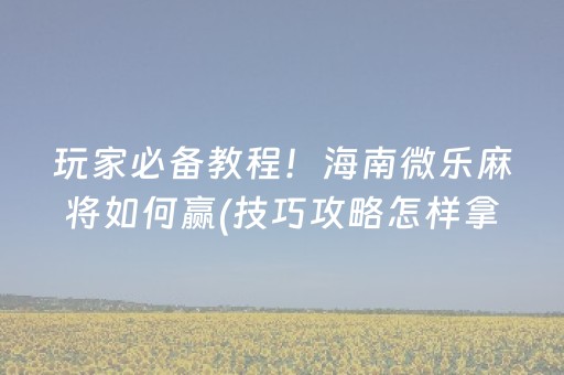 玩家必备教程！海南微乐麻将如何赢(技巧攻略怎样拿好牌)