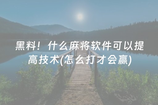 黑料！什么麻将软件可以提高技术(怎么打才会赢)
